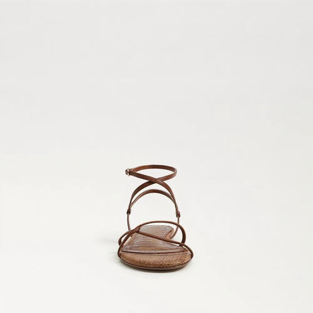 NEW SAM EDELMAN women's ellina strappy flat sandal in rich cognac leather - Picture 4 of 7